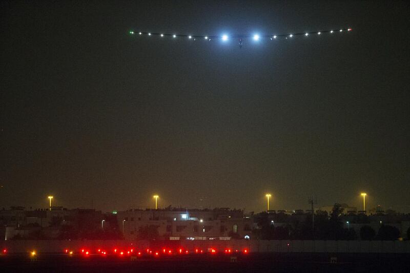 Solar Impulse 2 prepares to land Abu Dhabi early on July 26, 2016 and become the first solar-powered piloted aircraft to circumnavigate the Earth.