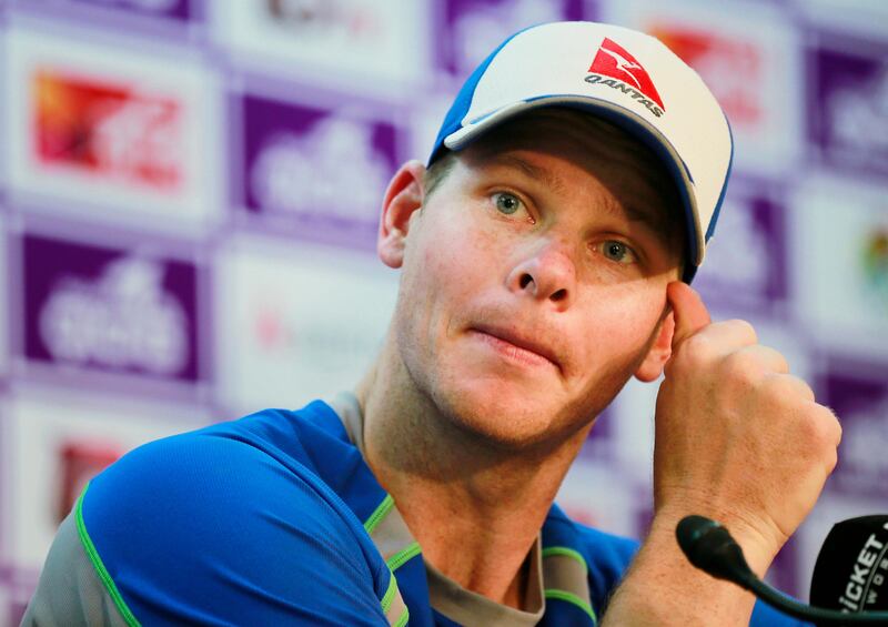 Australian cricket captain Steve Smith speaks during a news conference in Dhaka, Bangladesh, Saturday, Aug. 19, 2017. Australia is scheduled to play two test matches against Bangladesh with the first test beginning Aug. 27 in Dhaka. (AP Photo/A.M. Ahad)