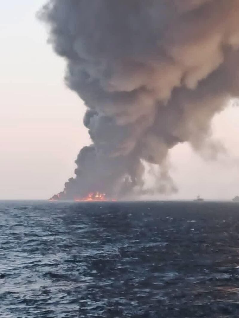 A plume billows from the Kharg in Gulf of Oman. EPA