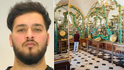 Left: Mohamed Remmo, who was arrested in December last year in Berlin, right: The Green Vault in Dresden. EPA/Getty Images