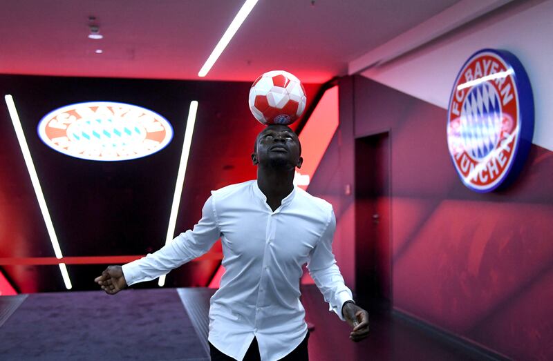 New Bayern Munich striker Sadio Mane after his unveiling at the Allianz Arena. Reuters