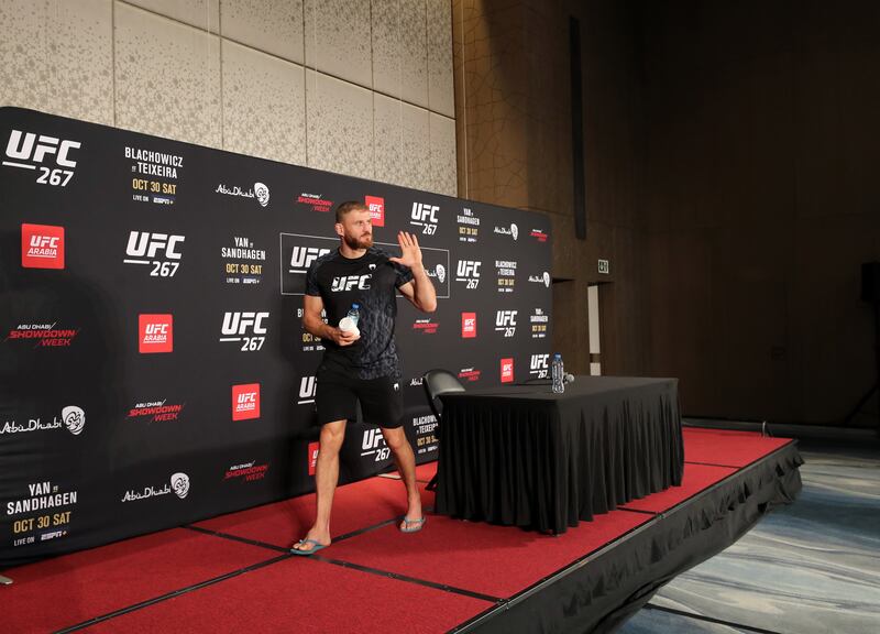 UFC light heavyweight champion Jan Blachowicz leaves the press conference at Hilton Hotel, Yas Island, Abu Dhabi.