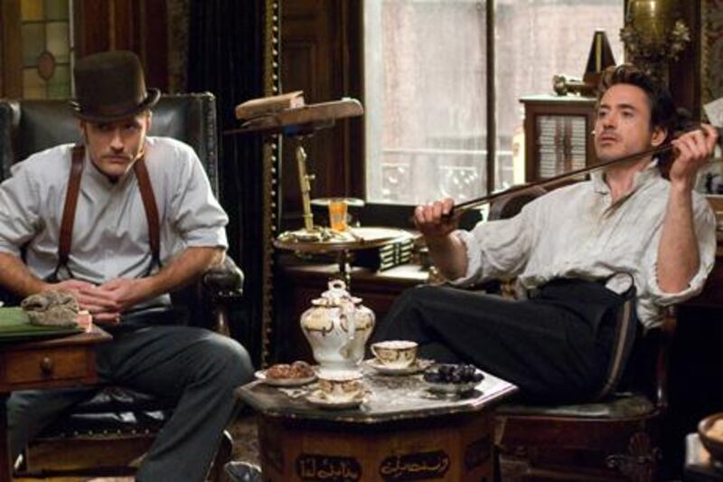 Jude Law and Robert Downey Jr star in Sherlock Holmes.