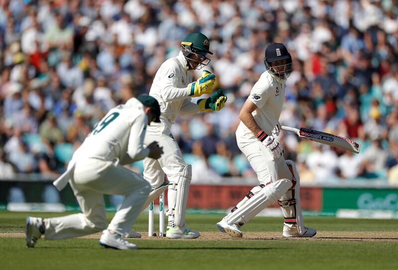 England captain Joe Root edges behind and is caught by Steve Smith in the slips. Getty