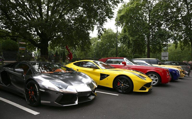 Luxury cars temporarily imported from the Arabian Gulf pictured in a hotel car park in London, England. Carl Court / Getty Images