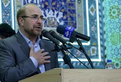 epa05965953 Iranian presidential candidate Mohammad Bagher Ghalibaf speaks during an election campaign rally in Jame mosque in the city of Varamin, Iran, 14 May 2017 (issued 15 May 2017). Ghalibaf and four other candidates will compete with current president Hassan Rouhani in the upcoming presidential elections on 19 May.  EPA/ABEDIN TAHERKENAREH *** Local Caption *** 53520233