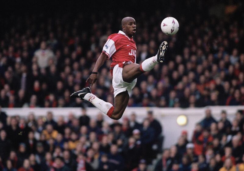 14 Dec 1997:  Ian Wright of Arsenal in full flight during the FA Carling Premiership match against Blackburn Rovers at Highbury Stadium in London. Arsenal lost 3-1.  Photo: Corey Ross \ Mandatory Credit: Allsport UK /Allsport/Getty Images