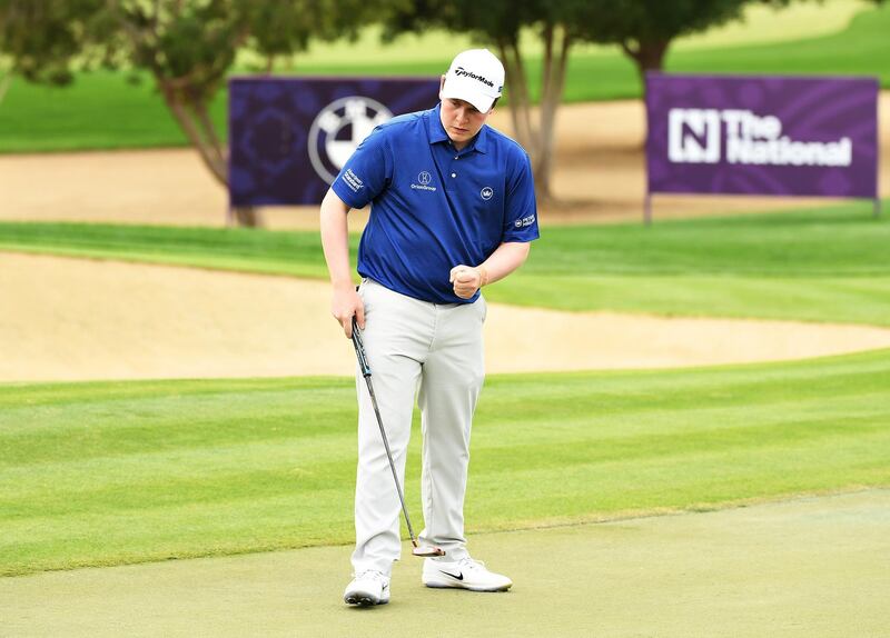 Robert MacIntyre of Scotland reacts to his birdie putt on the sixth green. Getty Images