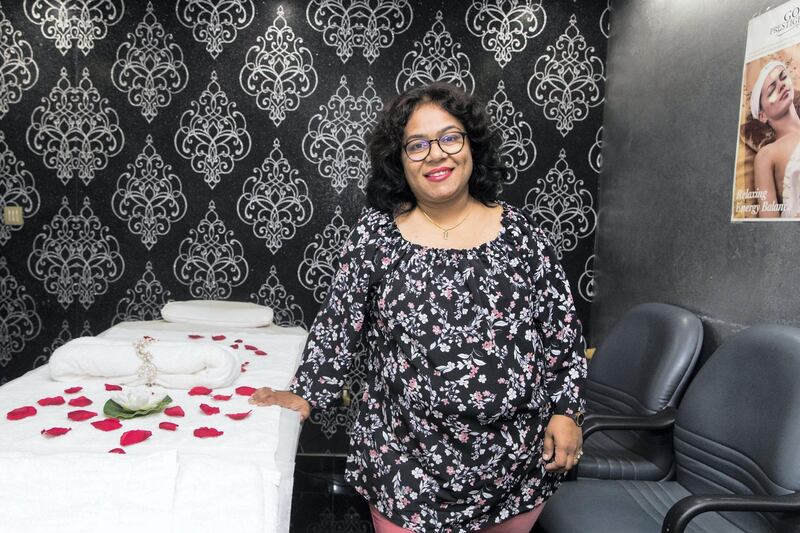 Abu Dhabi, United Arab Emirates, November 16, 2017:    Purvi Gokani, partner of the Beautiful Henna Centre in the Al Naser Restaurant Building along Airport Road in Abu Dhabi November 16, 2017. Christopher Pike / The National

Reporter: Jessica Hill
Section: Business