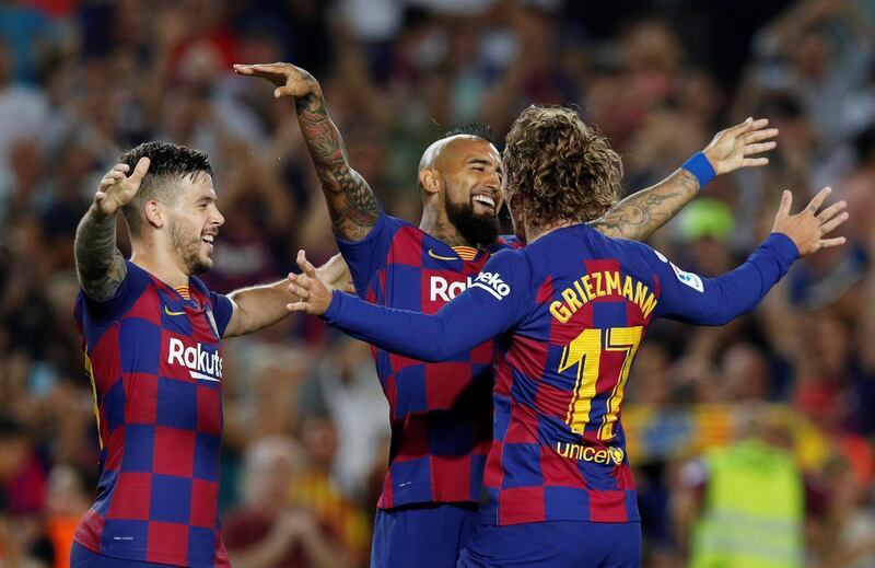 Barcelona's Arturo Vidal celebrates. Reuters