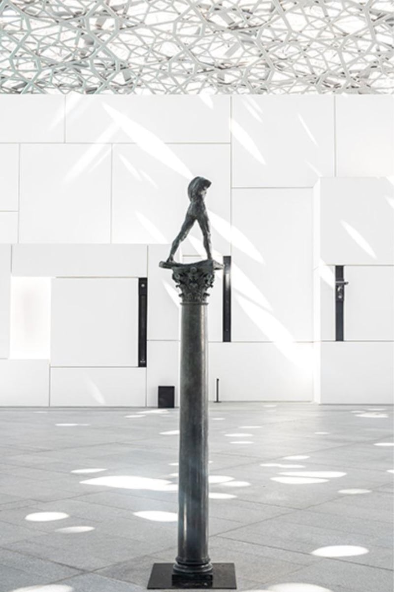 ‘The Walking Man, On a Column’ is a sculpture of a man devoid of head and arms. The sculpture, by Auguste Rodin, was part of the world’s fair in Paris in 1900, where the artist had an exhibition of his work. Today, the piece sits under Louvre Abu Dhabi’s dome. DCT Abu Dhabi / Thierry Olivier