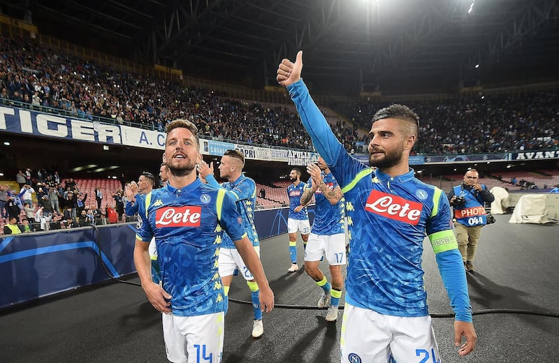 Napoli's Dries Mertens and Lorenzo Insigne celebrate the victory. Getty Images