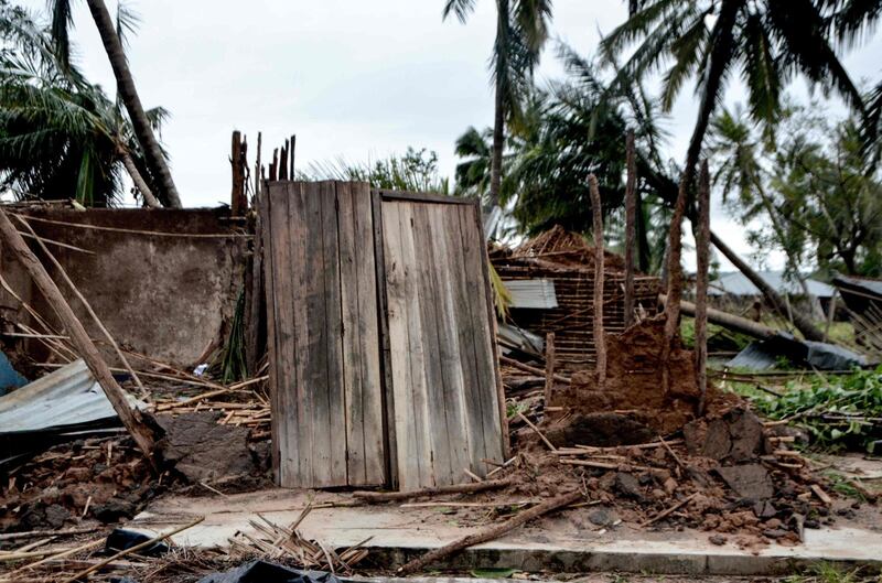 The door of a destroyed house is pictured in the village of Nacate, south Macomia, Cabo Delgado province, Mozambique, after the cyclone Kenneth hit the area. Heavy rains from a powerful cyclone lashed northern Mozambique sparking fears of flooding as aid workers arrived to assess the damage, just weeks after the country suffered one of the worst storms in its history.  AFP