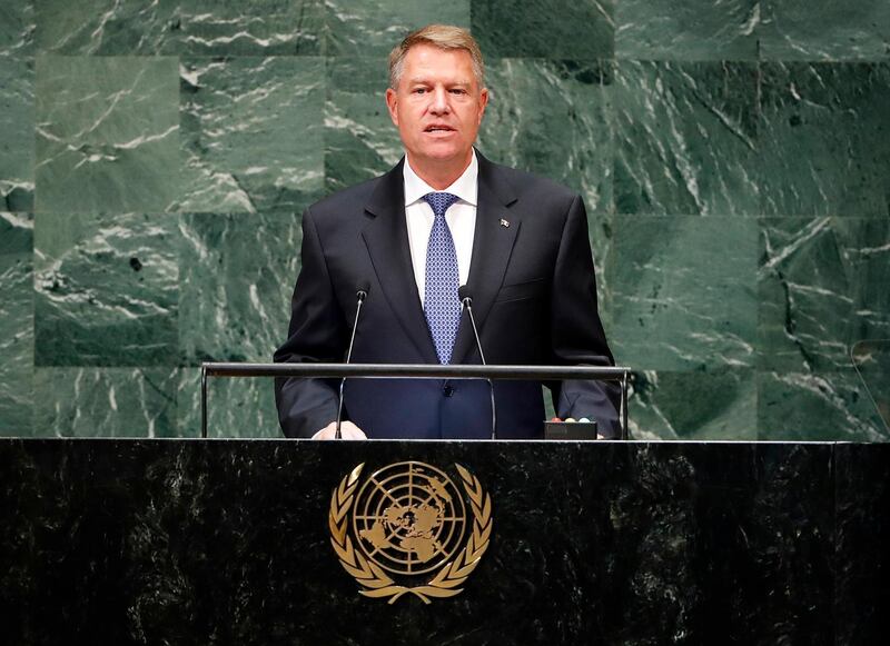 President of Romania Klaus Iohannis speaks during the General Debate of the General Assembly of the United Nations at United Nations Headquarters.  EPA