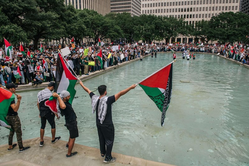 Pro-Palestine demonstrators rally at City Hall in Houston, Texas. AFP