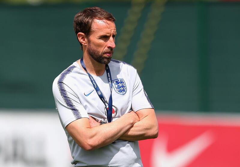 BURTON-UPON-TRENT, ENGLAND - JUNE 06:  Gareth Southgate Manager of England looks on during the England training session at St Georges Park on June 6, 2018 in Burton-upon-Trent, England.  (Photo by Alex Livesey/Getty Images)