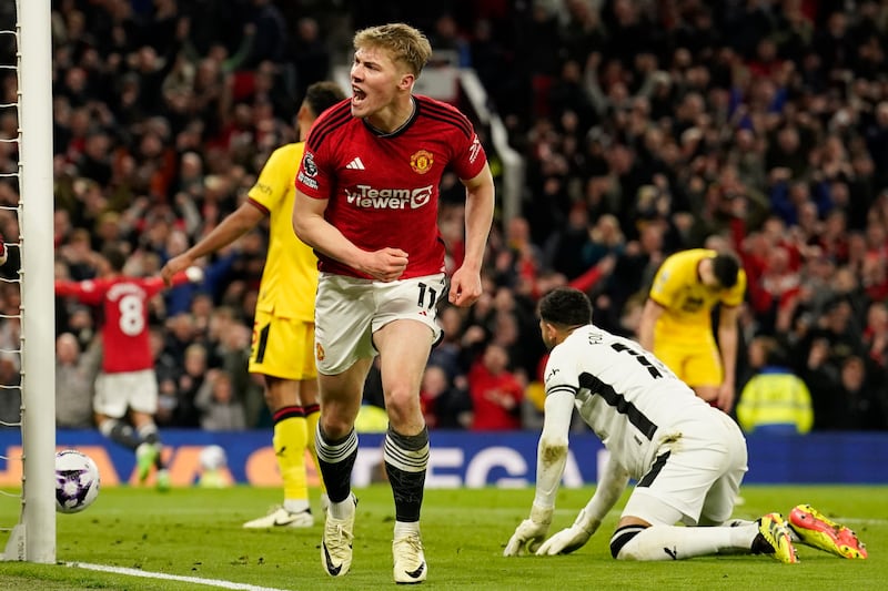 Rasmus Hojlund scored Manchester United's fourth goal to secure the victory. AP