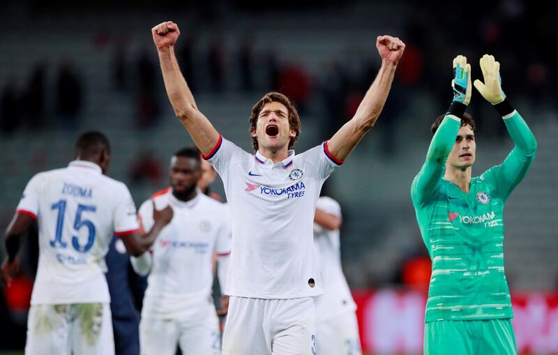 Chelsea's Marcos Alonso celebrates after the match. Action Images via Reuters