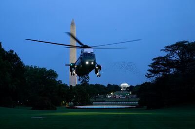 A Marine One helicopter lands on the South Lawn of the White House. AP