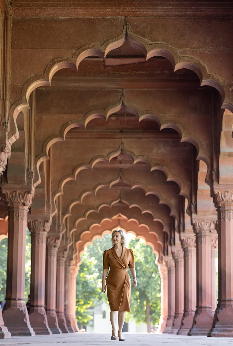 Ms Truss at the Red Fort in New Delhi during a trip to India in October 2021. Photo: No. 10, Downing Street