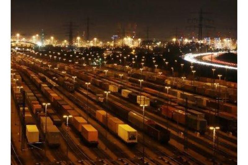 The Union Railway will serve two of the most strategically located ports - Jebel Ali in Dubai and Khalifa Port in Abu Dhabi - in cargo handling that could resemble the activity in some ports in Europe, such as the Bahnhof Alte Suederelbe Cargo Centre, above, at Hamburg, Germany.