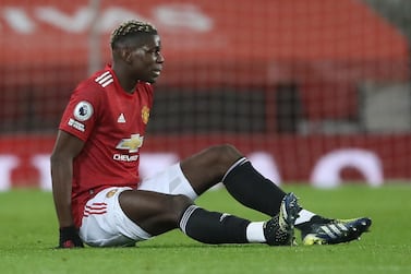 Manchester United's Paul Pogba after sustaining a thigh injury. Reuters