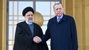 Turkish President Recep Tayyip Erdogan, right, and Iranian President Ebrahim Raisi in Ankara in January. AP