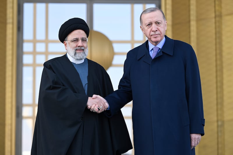 Turkish President Recep Tayyip Erdogan, right, and Iranian President Ebrahim Raisi in Ankara in January. AP