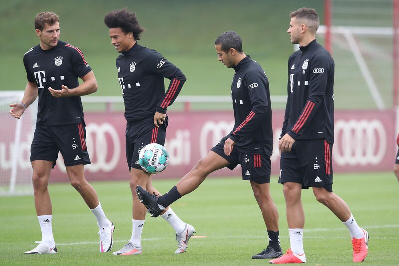 Thiago Alcantara, who has been linked to Liverpool and Manchester United, plays with the ball during their training session. Getty Images