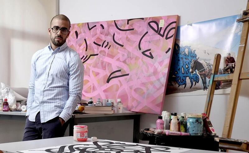 El Seed, a Tunisian graffiti artist is in Dubai for a year-long residency at Tashkeel. Antonie Robertson / The National