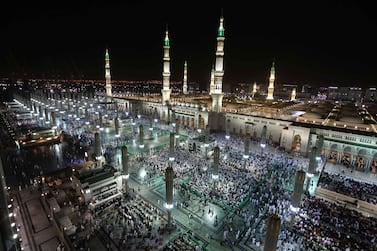 Muslims pray at Masjid al-Nabawi after completing the hajj pilgrimage in Medina, Saudi Arabia on August 19, 2019. After completing the pilgrimage in Mecca, Muslims began making their way to Medina. Getty Images