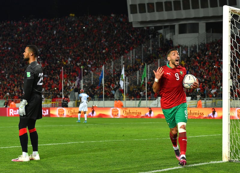 Morocco's Tarik Tissoudali celebrates after scoring their second goal. EPA 