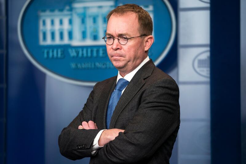 epa07231938 (FILE) - Director of the Office of Management and Budget Mick Mulvaney speaks to reporters outside the West Wing of the White House in Washington, DC, USA 19 January 2018 (reissued 14 December 2018). According to media reports on 14 December 2018, Trump has named Mulvaney as acting White House chief of staff.  EPA/JIM LO SCALZO
