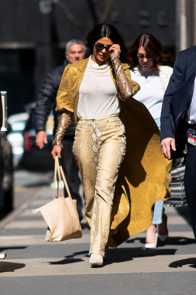NEW YORK, NEW YORK - MARCH 19: Priyanka Chopra is seen in Midtown on March 19, 2019 in New York City. (Photo by Gotham/GC Images)