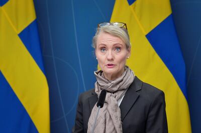 Karin Tegmark Wisell, head of Sweden's Public Health Agency, announcing the introduction of a 'green pass'. Reuters
