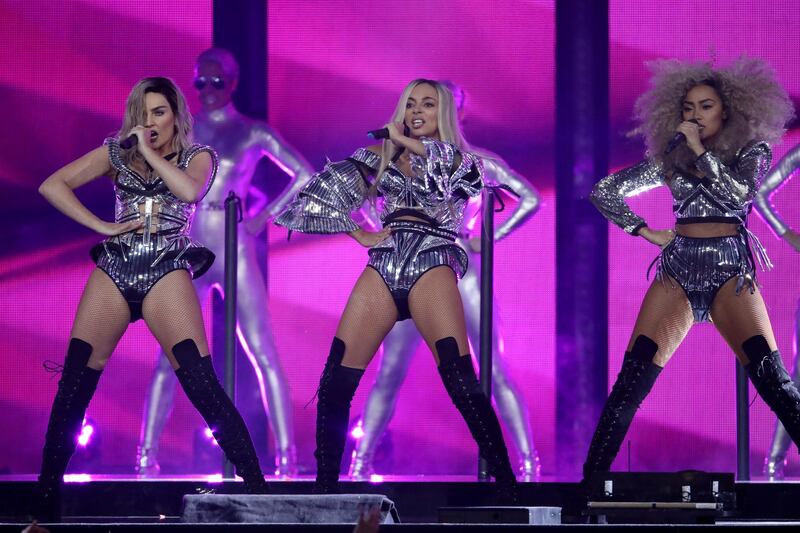 LONDON, ENGLAND - FEBRUARY 22:  (EDITORIAL USE ONLY) Perrie Edwards, Jade Thirlwall and Leigh-Anne Pinnock of Little Mix perform on stage at The BRIT Awards 2017 at The O2 Arena on February 22, 2017 in London, England.  (Photo by Mike Marsland/Mike Marsland/WireImage)