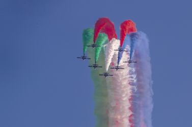Al Fursan Air Dispay on UAE 50th National Day at Expo 2020 Dubai. Victor Besa/The National.