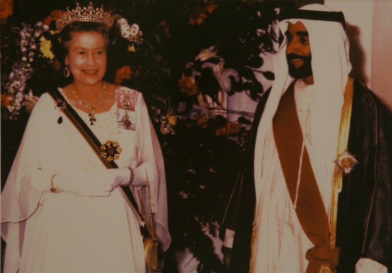 Abu Dhabi, UAE - June 24, 2008 - The late His Highness Shaikh Zayed on a visit to England (1989) COURTESTY OF CENTER FOR DOCUMENTATION AND RESEARCH *** Local Caption ***  020NH Center for Research.jpg020NH Center for Research.jpg
