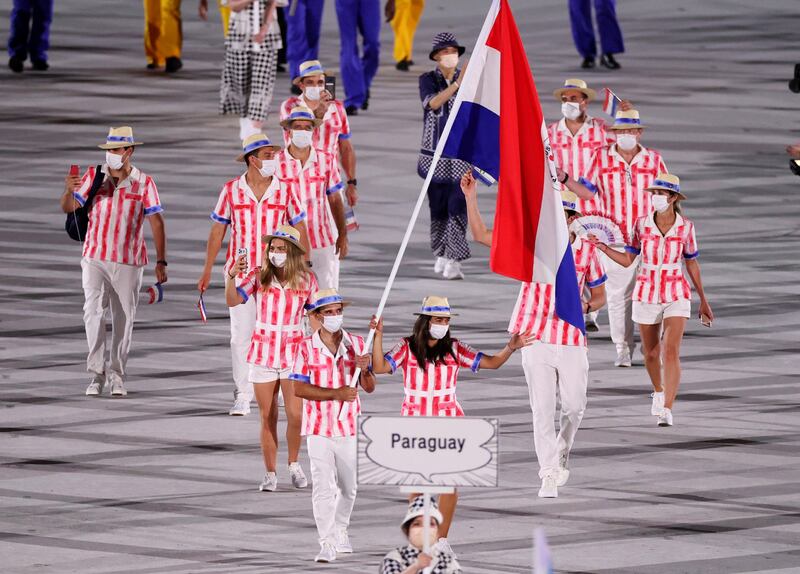 Paraguay delegation parades during the Opening Ceremony of the Tokyo 2020 Olympic Games.