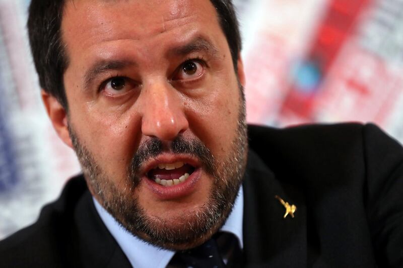 FILE PHOTO: Italian Deputy Prime Minister and right-wing League party leader Matteo Salvini attends a news conference at the Foreign Press Club in Rome, Italy December 10, 2018. REUTERS/Tony Gentile/File Photo