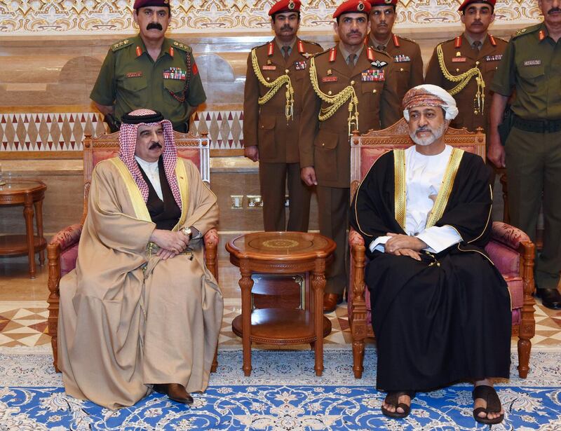 Sultan Sayyid Haitham Bin Tariq Al Said receives Bahraini King Hamad bin Isa Al Khalifa in the capital Muscat. AFP