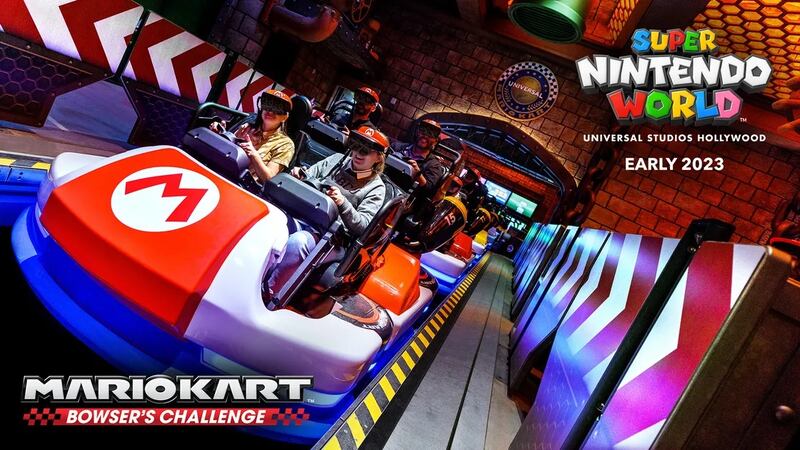 A sneak peek of Mario Kart: Bowser's Challenge at Super Nintendo World, Universal Studios Hollywood. Photo: Universal Studios