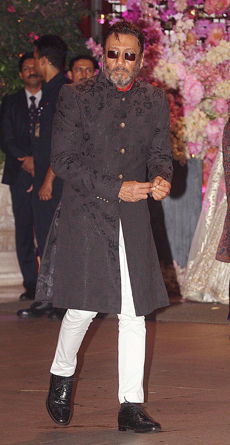 Jackie Shroff arrives at the engagement party in South Mumbai on Saturday June 30, 2018. AFP