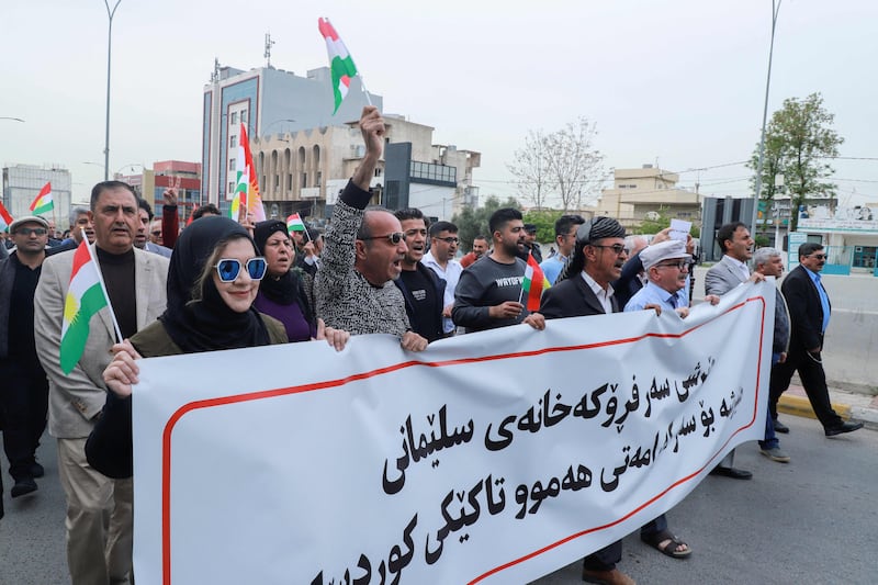 Iraqi Kurds protest in Sulaymaniyah against repeated Turkish military bombardments of their region. AFP