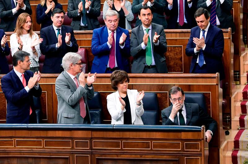 “I will accept as a democrat the result of the vote as it is well-known,” Mr Rajoy said. “I can’t agree with what has been done.” Oscar del Pozo / AFP