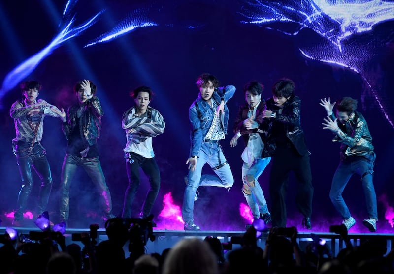 BTS performs "Fake Love" at the Billboard Music Awards at the MGM Grand Garden Arena on Sunday, May 20, 2018, in Las Vegas. (Photo by Chris Pizzello/Invision/AP)