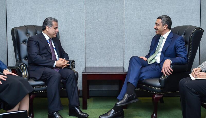 H.H. Sheikh Abdullah bin Zayed Al Nahyan, Minister of Foreign Affairs and International Cooperation, with Falah Mustafa Bakir, Head of the Kurdistan Regional Government Department of Foreign Relations. Wam