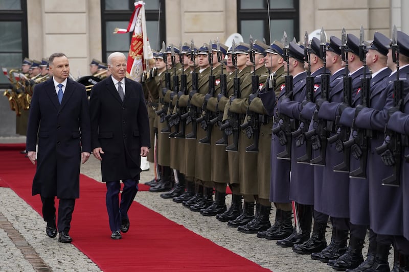 A welcoming ceremony at the Presidential Palace in Warsaw. AP 