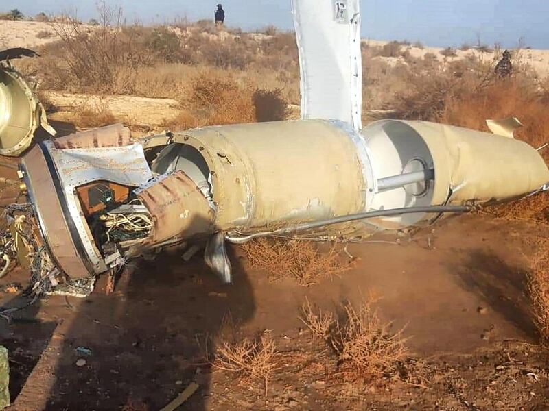 A ballistic Iranian missile that landed in the Iraqi village of Hitan in Heet, 40km from Al Assad Airbase in western Iraq. Image supplied