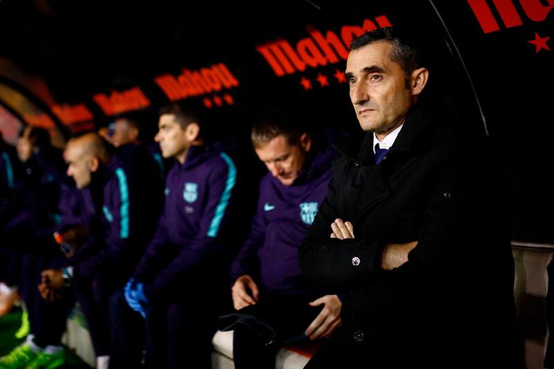 Barcelona'scoach Ernesto Valverde waits for the start of the match. AFP
